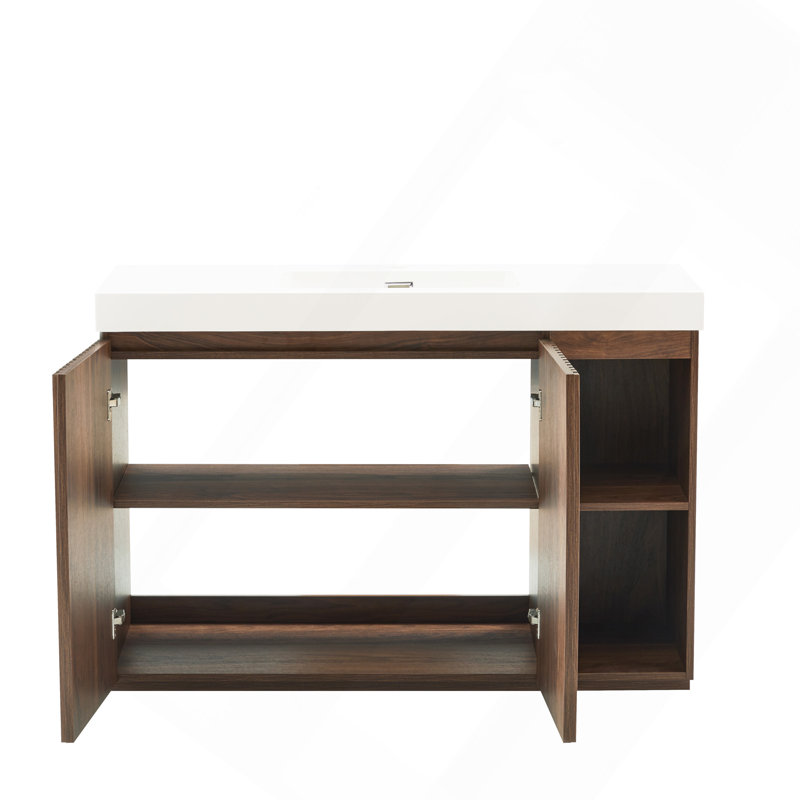 Meuble-lavabo de salle de bain avec lavabo, grand meuble-lavabo autoportant avec rangement pour salle de bain moderne, lavabo en quartz blanc une pièce sans drain ni robinet