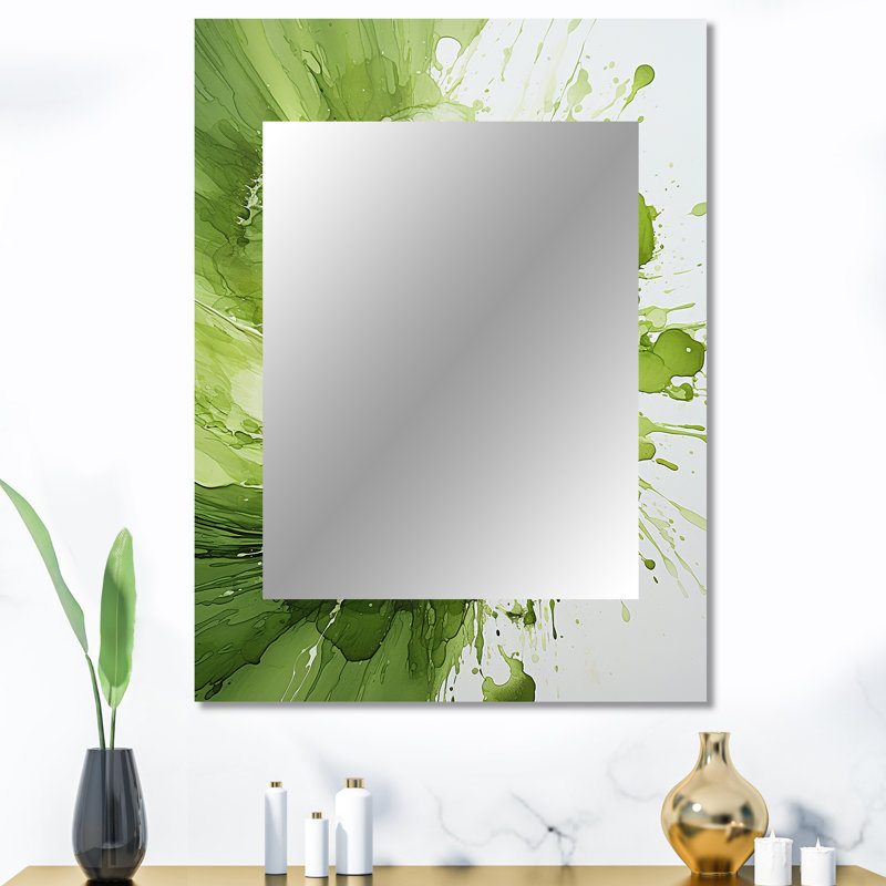 Green And White Whsipering Abstract Spiral IV - Abstract Spirals Decorative Mirror, Modern Wall Mirror, Printed Metal Art