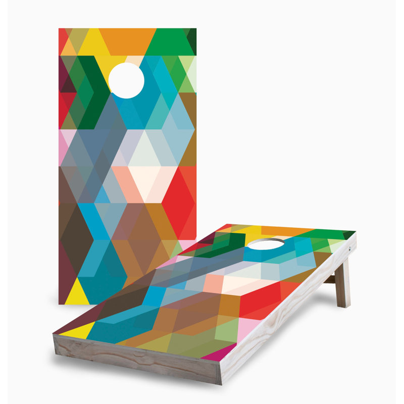 Ensemble de jeu de cornhole 2 x 4 rétro mosaïque | Comprend (2) planches (8) sacs et accessoires optionnels