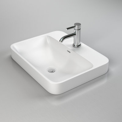 Cantrio ST-2318 23 inch SolidTech Matte White Solid Surface Semi-Recessed Bathroom Sink
