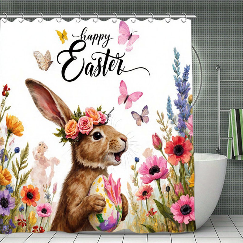 Rideaux de douche Joyeuses Pâques, lapin brun 71 × 71, Lapin brun 4