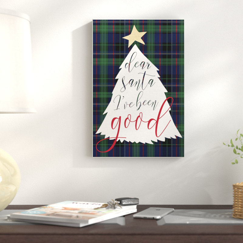 «Dear Santa Christmas Tree» par Daphne Polselli, reproduction d'art textuel, H 19 po x l 13 po x 1,5 po, Plaque murale