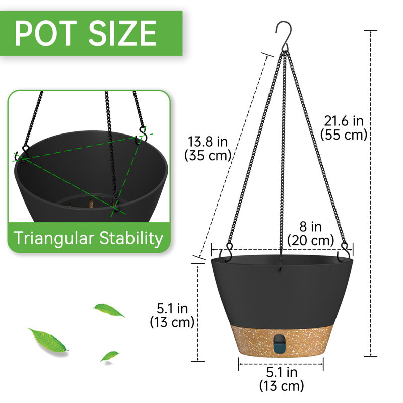 Hanging Planters for Indoor Outdoor Set of 2, Gray, 21.60" H x 8" W x 8" D