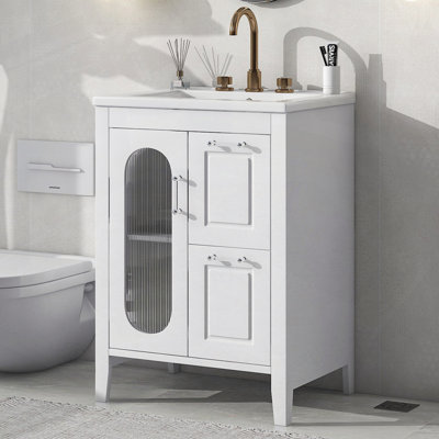 Armoire de salle de bain avec deux tiroirs et porte