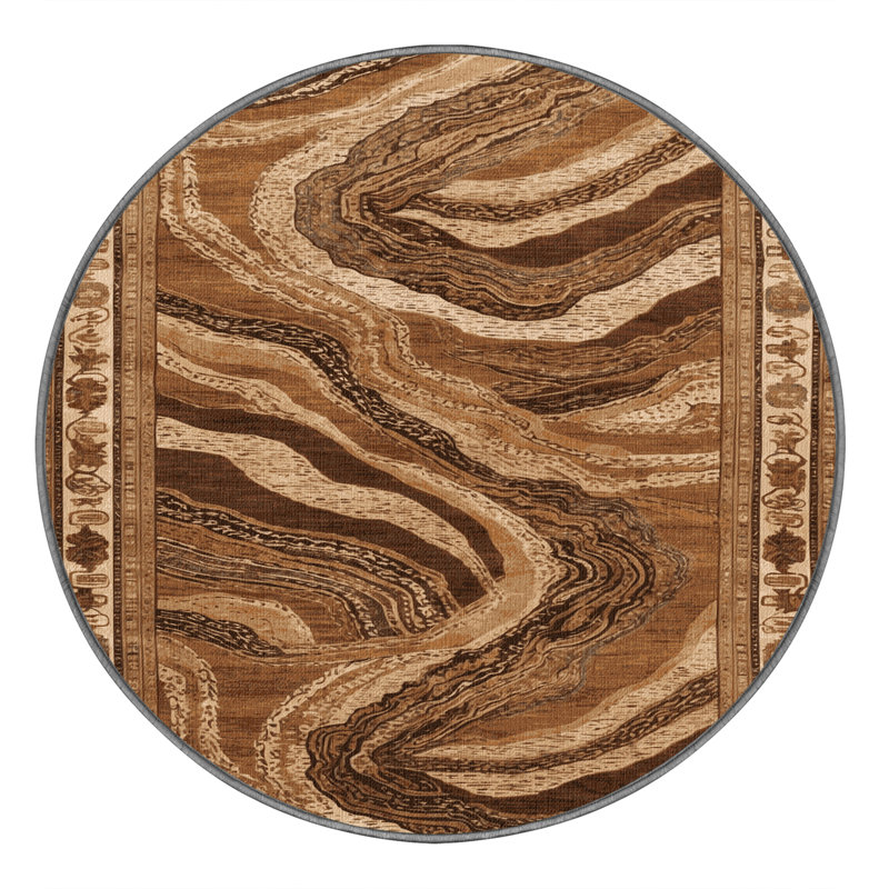 Tapis brun lavable à la machine, Rond 8 pi