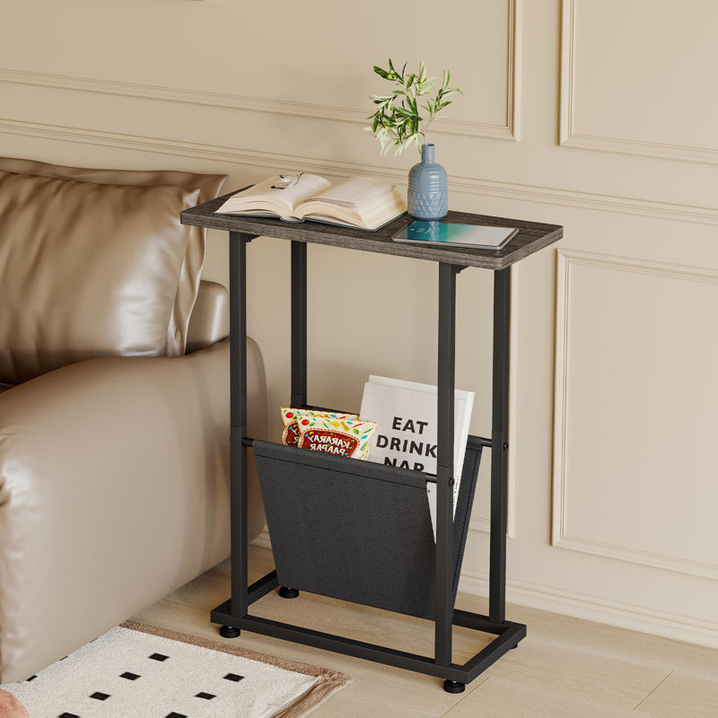Bedside Table With Storage Shelf, Narrow Side Table, Slim Magazine Table For Small Space, Grey