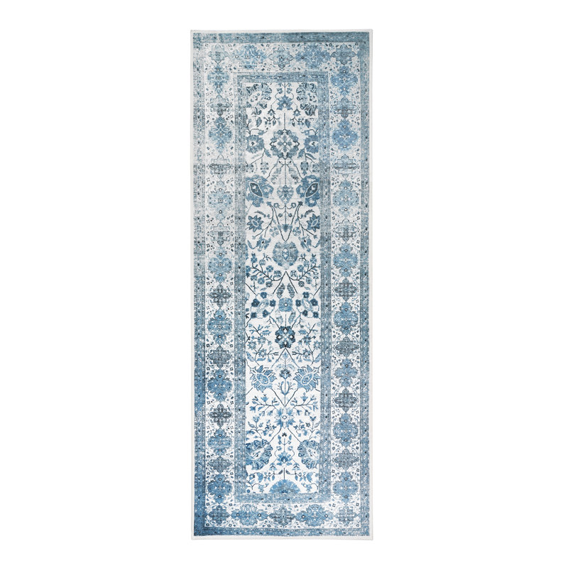 Tapis avec envers antidérapant Lerik Blue, Tapis de couloir 2 pi 5 po x 7 pi