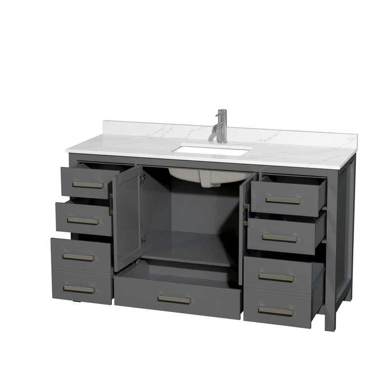 Sheffield 60" Freestanding Single Bathroom Vanity with Quartz Top, Giotto Quartz, Dark Gray, Chrome