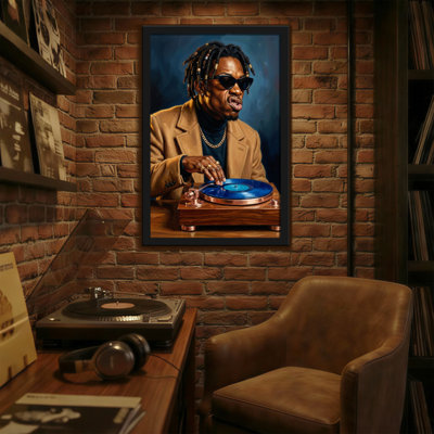 Abstrait avec tourne-disque vinyle bleu