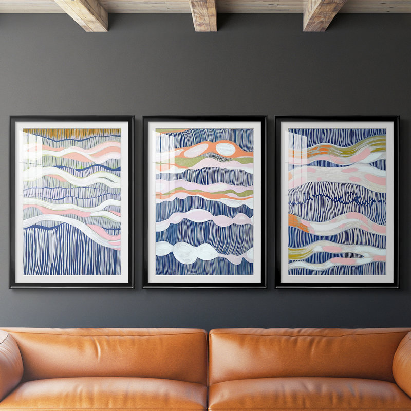 ABSTRACT Series cmxxv - impression encadrée de qualité supérieure sur mesure mat - 3 pièces, H 39 po x l 81 po, Noir