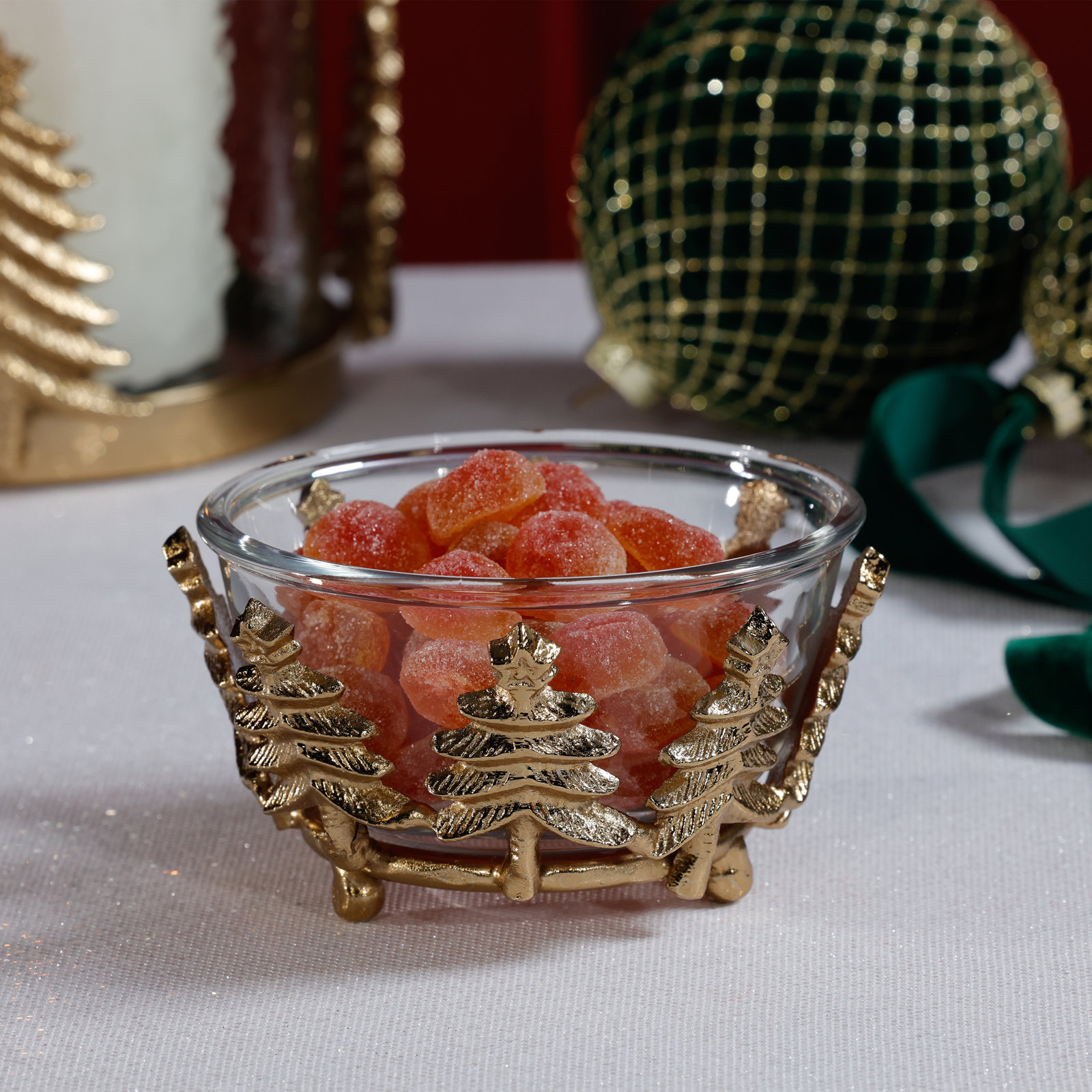 Aayza Glass and Metal Serving Bowl, Clear/Gold