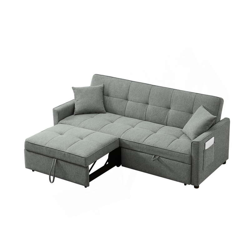 3 In 1 Convertible Sleeper Sofa Bed, Modern Fabric Loveseat Futon Sofa Couch Pullout Bed, Small Love Seat Lounge Sofa Reclining Backrest, Pillows, Pockets, Home Furniture For Living Room, Grey