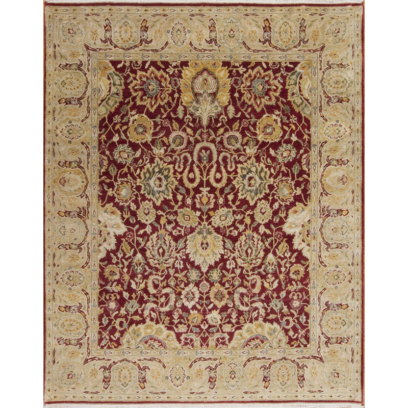Tapis oriental rouge / or / beige en laine noué à la main Passions, Rectangulaire 12 pi x 14 pi