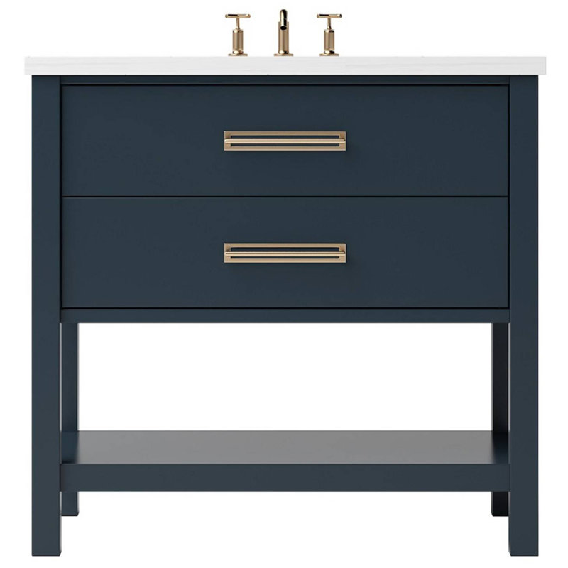 Kiawah Two-Drawer Single Bath Vanity, Hague Blue, Satin Gold, 42"