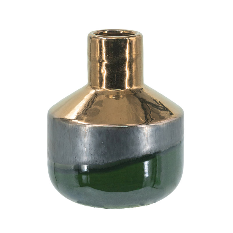 D6X8" Rounded Ceramic Accent Vase With Ombre Bronze/Silver/Green Finish