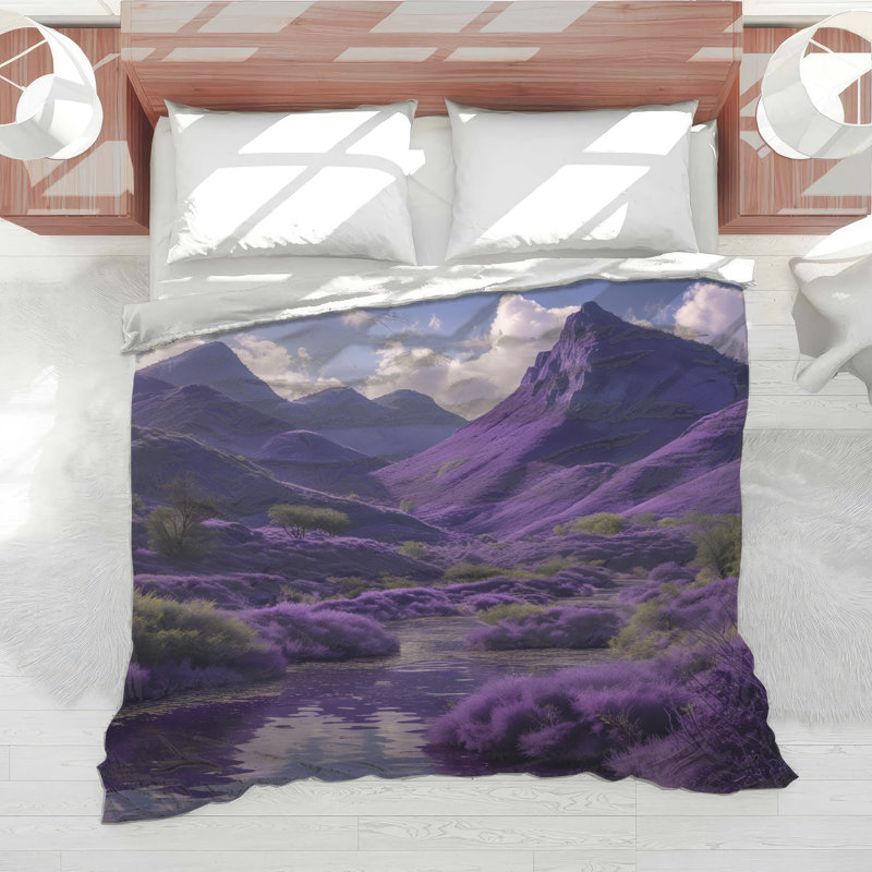 Édredon Lavender Mountain Landscape, Simple extra long