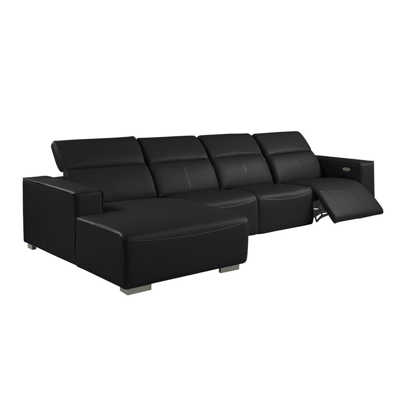 Canapé modulaire en forme de L en cuir véritable 4 pièces NOIR avec 1 fauteuil inclinable électrique et appuis-tête réglables NOIR