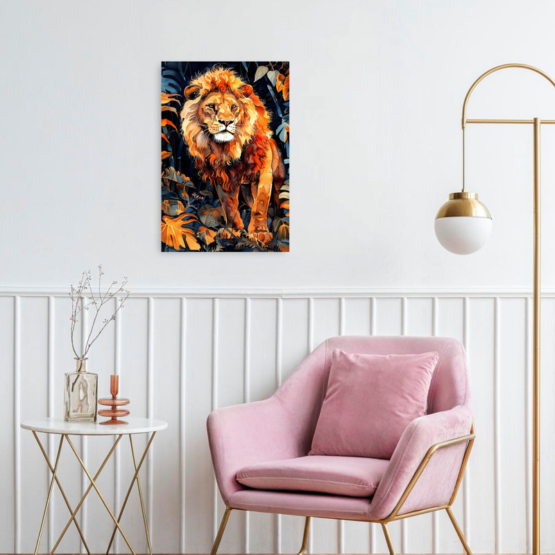 «Majestic Jungle Lion Abstract Forest Landscape», art mural, H 24 po x l 16 po