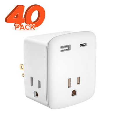 KeyPower 40 Pack Cruise Ship Approved Outlet Extender, Non Surge Protector Power Strip with 3 AC Outlets & 2 USB (1 USB-C), Multi Plug Adapter, Travel Cruise Essentials, ETL Listed.