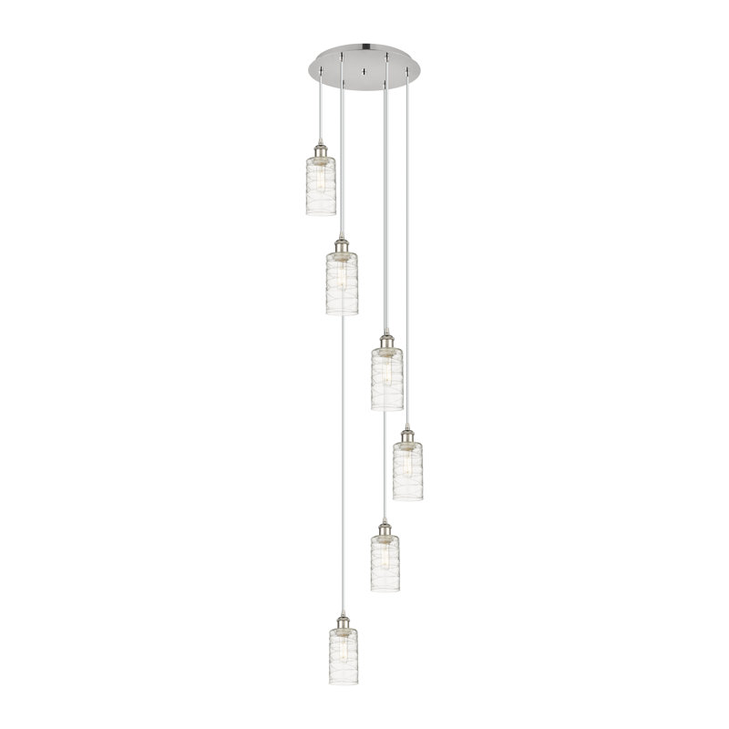 Caius - Luminaire suspendu 6 lumières à cordon, Tourbillon déco, Nickel poli, H 132,88 po x l 15,75 po