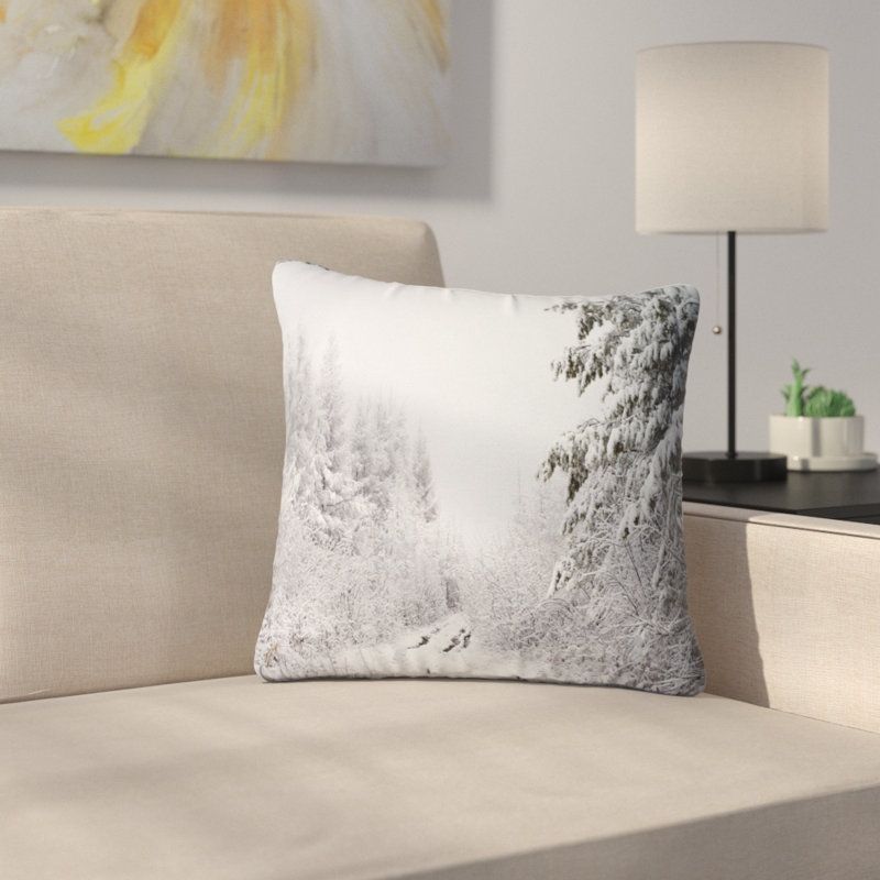 Oreiller en paysage de forêt frosted, 16 po x 1 po, Coussin décoratif