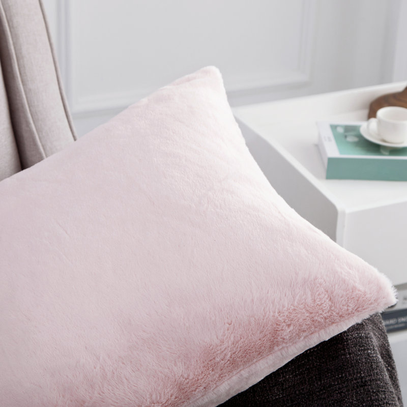 Rabbit Faux Fur Pillow Cover, Soft Pink
