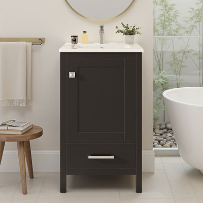20" Freestanding Bathroom Vanity With Ceramic Sink & 1 Soft-Close Door & 1 Divided Drawer & Adjustable Foot Pads