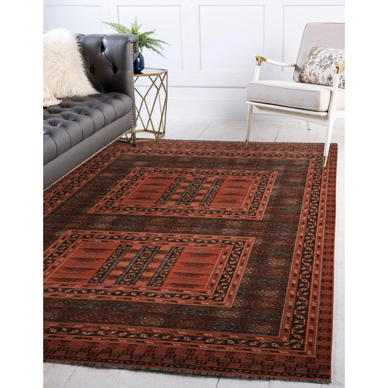 Laurel Amaya Machine Woven Polyester No Pattern Area Rug in Red, Rectangle 5' x 7'