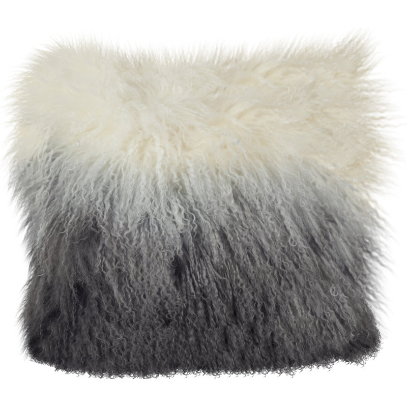 Gray and White Ombre Mongolian Lamb Fur Throw Pillow
