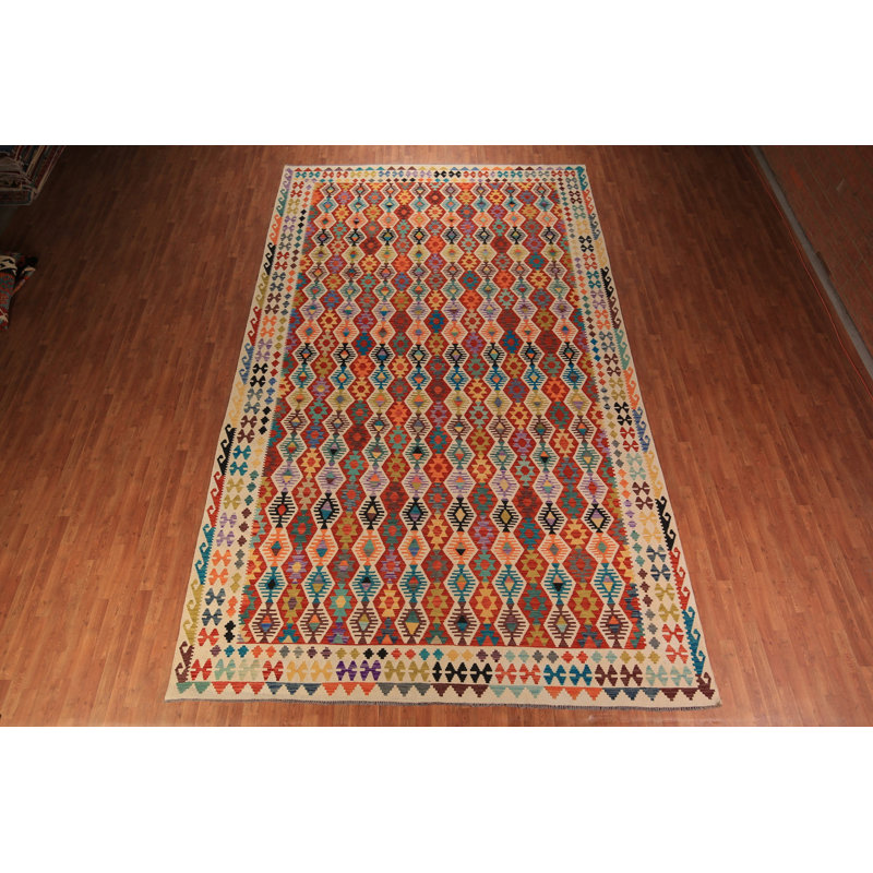 Tapis oriental à motif géométrique complet Kilim 10 x 17