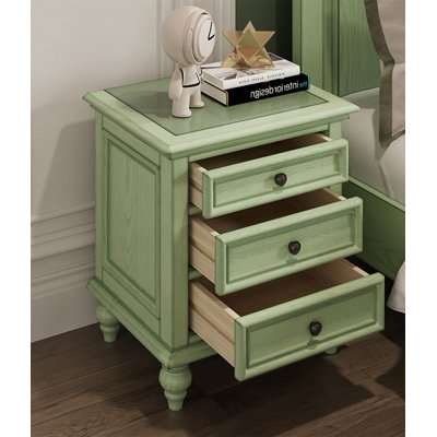 Table de chevet américaine en bois de frêne blanc avec trois tiroirs et des rails coulissants en bois, convenant à la chambre à coucher
