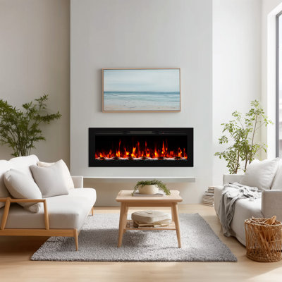 Recessed Electric Fireplace Inserts, Freestanding And Wall-mounted With Remote Control, Adjustable Flame Color & Speed