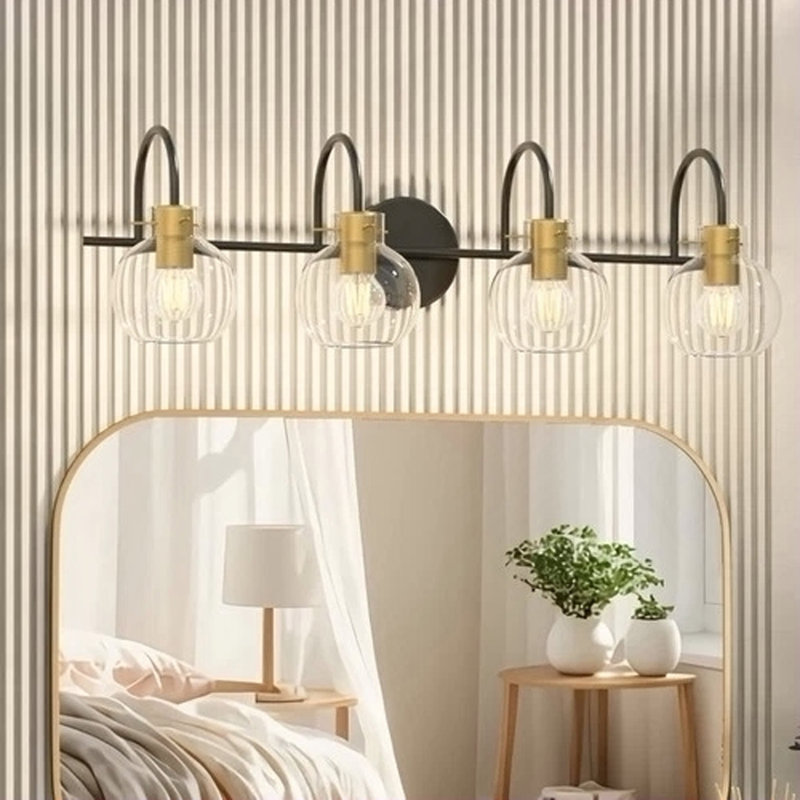 Luminaire de salle de bain moderne avec appliques murales noires sur miroir 4 lumières