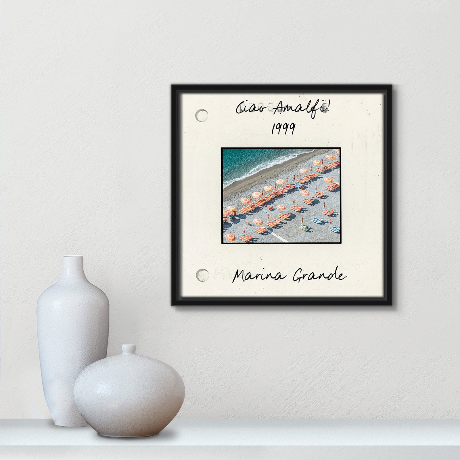 Travel Slide Collection "Amalfi, Italy - Marina Grande" Print, 13.5" H x 13.5" W x 2" D, Black Floater Framed Canvas