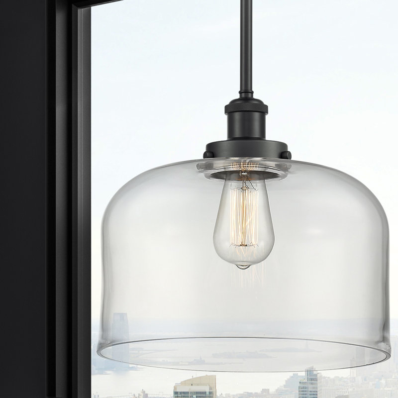 Ballston Urban Bell - 1 Light 12" Stem Hung Mini Pendant, Clear, No Bulb Included, Matte Black