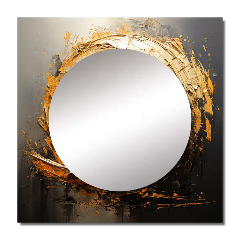 Spirale rétro en or, peinture sur fond noir I, 29 po x 29 po