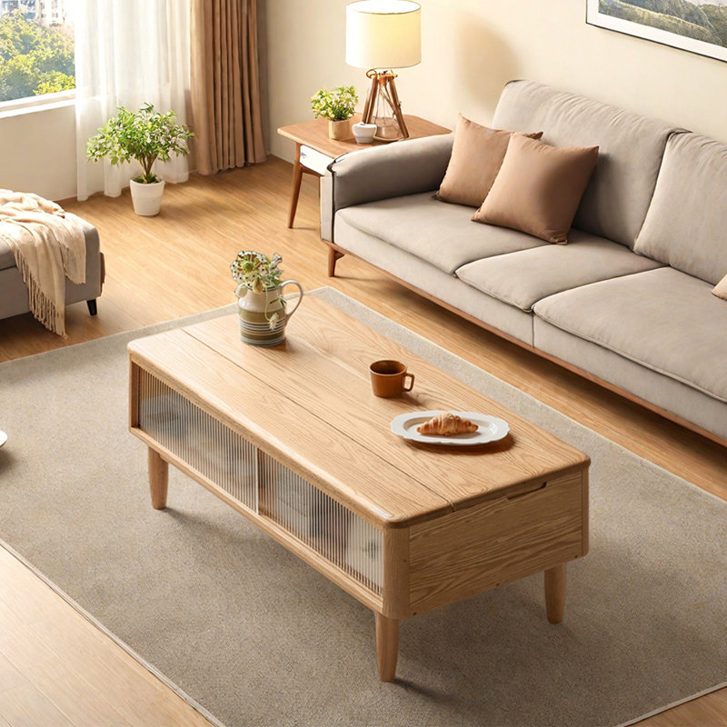 Solid wood height-adjustable coffee table