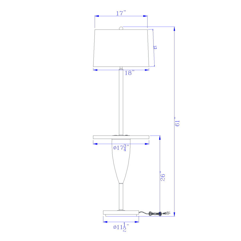 Lockport 61'' Chrome Tray Table Floor Lamp with USB