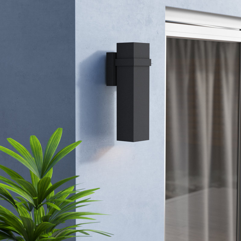 Gilad 14 in. H 2-Light Textured Black Outdoor Wall Sconce made of Rust-Resistant Aluminum Metal Shade, Up-Down Wall Wash, Integrated LED, Use for Exterior Porch Patio Front Door or Garage