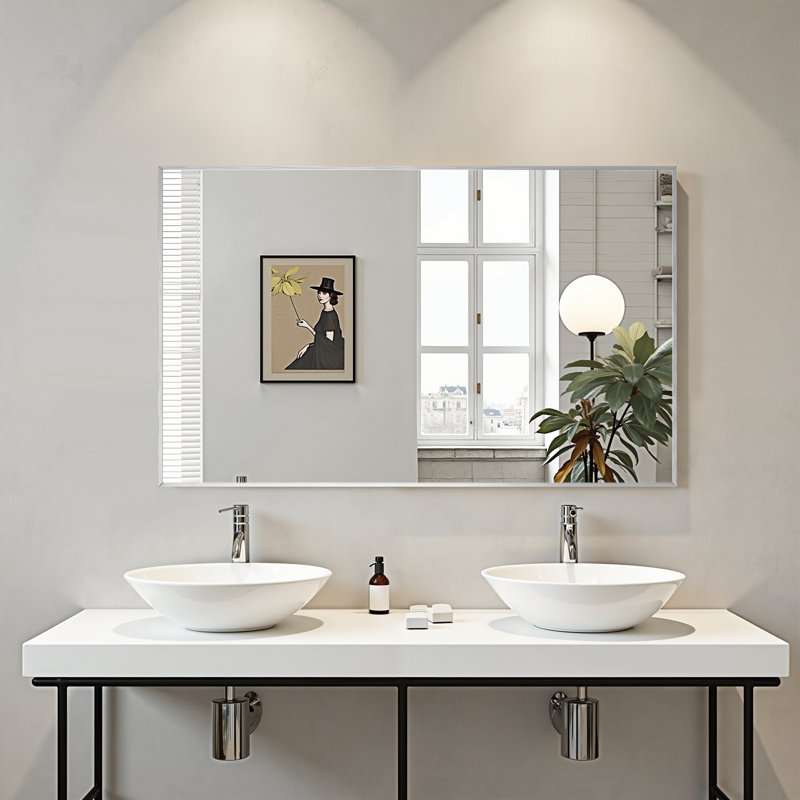 Arstides Metal Flat Mirror, Silver, 52" x 32"