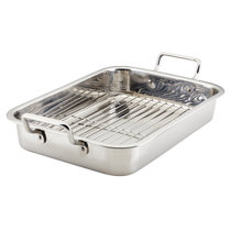 Roasting Pan, E-far 16 x 11.5 Inch Stainless steel Turkey Roaster with Rack  - Deep Broiling Pan & V-shaped Rack & Flat Rack, Non-toxic & Heavy Duty