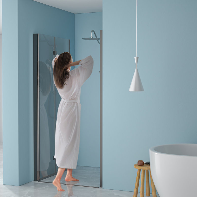 Matte Black 30"W X 72"H Shower Door. 1/4" Thick Tempered Glass. Water-, Space, Adjustable Bathroom Cubicle Separation Door Fold 72"H, Black. Privacy Isolation