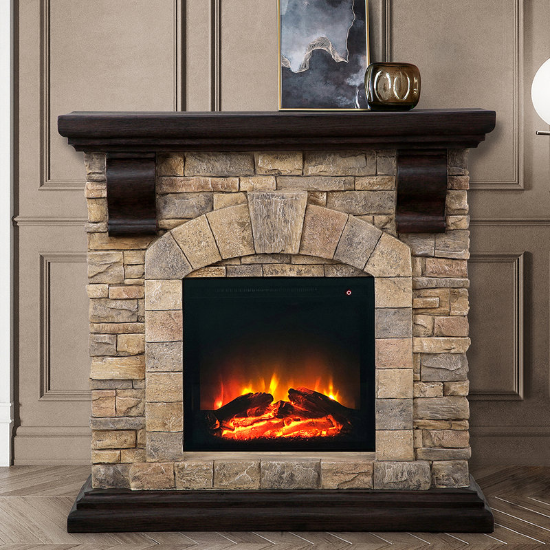 Roldao 40'' W Electric Fireplace & Mantel Package with 4777 BTU, Tan
