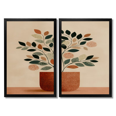 «Green and Terracotta Minimalisme Sage Elegance», reproduction d'art sur toile, art mural botanique vert 2 pièces