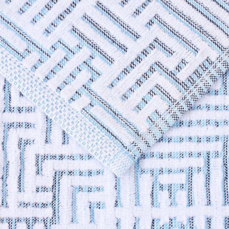 Cotton Modern Geometric Jacquard Soft Highly-Absorbent Hand Towel, Blue