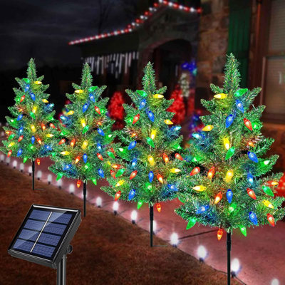 Ensemble de 4 lumières de jardin solaires à piquet pour jardin, lumières de jardin multicolores imperméables