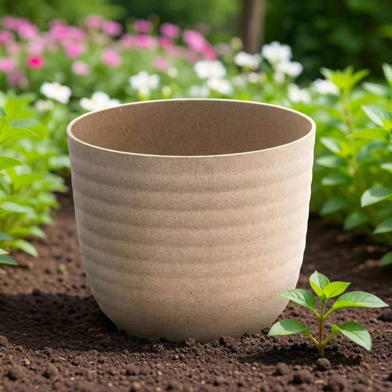 8.6" Matera Round Planter Eco-Friendly Beige - Set Of 2, Beige