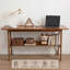 Bureau d'ordinateur 2 places de style moderne du milieu du siècle, 160 cm, avec étagères de rangement, poste de travail extra long pour bureau à domicile – Noyer