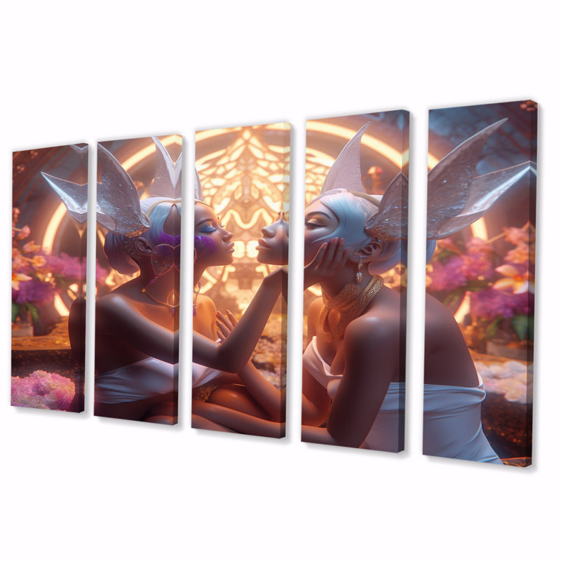 Divine Love Cosmic Lovers II - Couple, reproduction d'art sur toile - 5 panneaux égaux