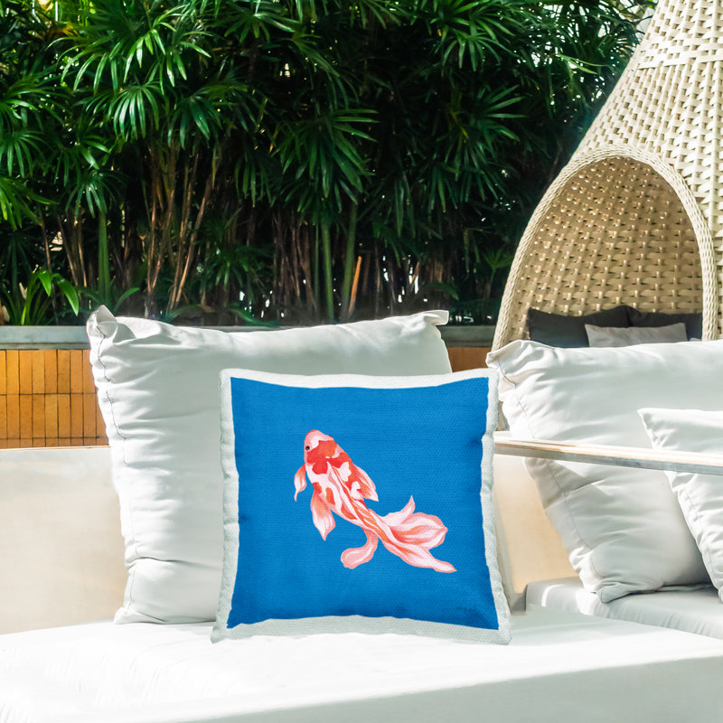 Blue Vibrant Koi Fish Outdoor Printed Pillow design by Yvette St. Amant